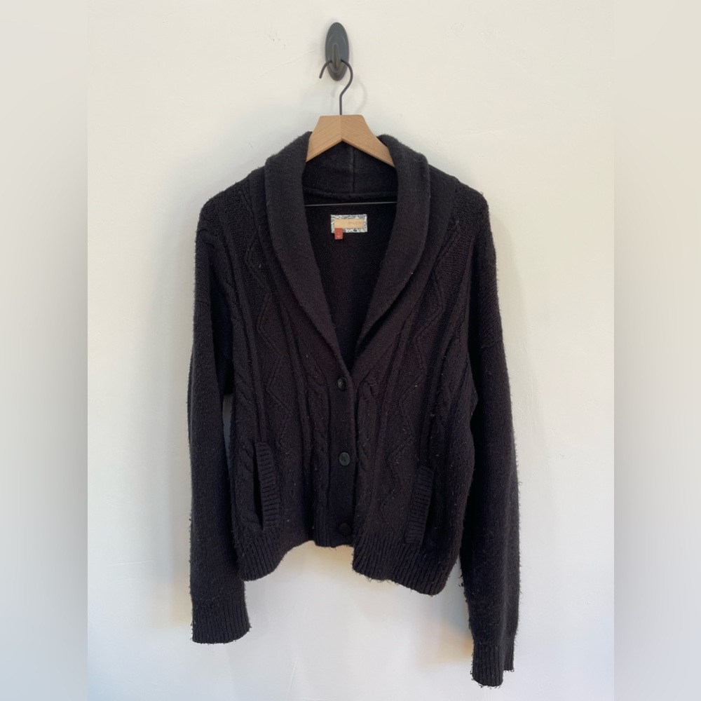 Anthropologie Pilcro Womens L Cable
Knit Cardigan Sweater Black Shawl Collar